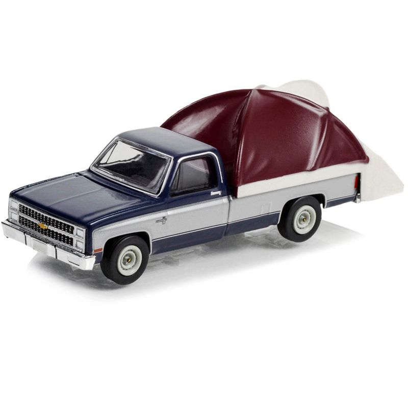 1982 Chevrolet C-10 Silverado Pickup Truck Blue and Silver with Modern Truck Bed Tent 1/64 Diecast Model Car by Greenlight, 2 of 4