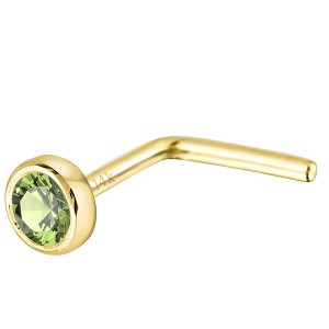 Jewelry Avalanche 22G 14K Gold Bezel-set Peridot L-shape Nose Stud - 1 of 1