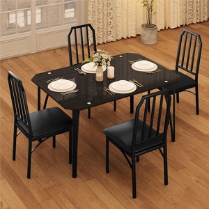 Glass Dining Table Set with Upholstered Chairs, Chamfered Edge Design, Compact Dining Furniture for Small Spaces, Apartments, and Home Kitchens - 1 of 4