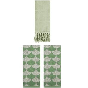REGALWOVEN 3 Packs Cotton Geometric and Solid Absorbent Soft Hand Towel for Bathroom Kitchen - 1 of 4