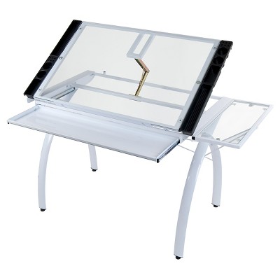 Studio Designs Futura Craft Station with Folding Shelf - White/Clear Glass