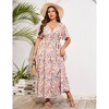 BLUEMING Summer Maxi Dress for Plus Size Women Tie Wasit Surplice Dress Flutter Sleeve A-Line Dress - 3 of 4