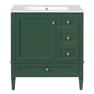 Gulches 30 Inches 1 Sink Freestanding Gray Bath Vanity with White Ceramic Top 3 Drawers Cabinet - 1 of 4