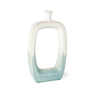 HomeRoots 18" Aqua And White Ombre Ceramic Table Vase