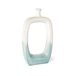 HomeRoots 18" Aqua And White Ombre Ceramic Table Vase - 1 of 4