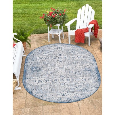 Unique Loom 5' 3 X 7' 10 Oval Indoor/outdoor Aztec Blue Area Rug : Target
