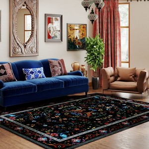 5x7ft Vintage Floral Washable Area Rug, Non-Slip Low Pile Polyester Carpet for Living Room & Bedroom - 1 of 4