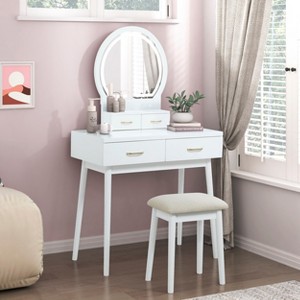 Beautiful White Finish Vanity Dresser with Mirror and Stool Set Storage Drawers Luxury Furniture 1pc LED Mirror - 1 of 4