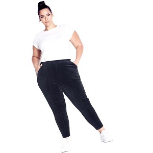 Avenue Women's Plus Size Velour Panel Pant - 1 of 4