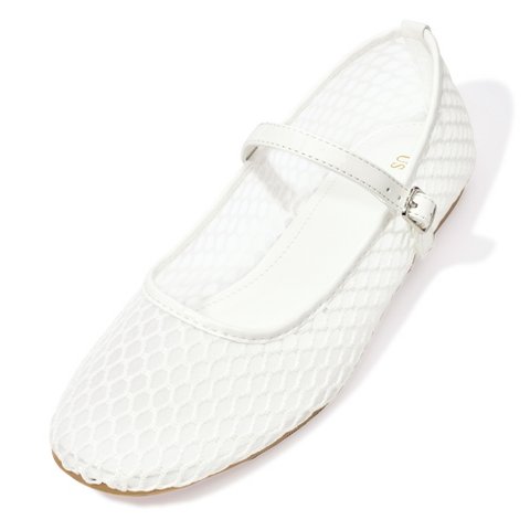 Женские туфли BLISSFUL STEP Round Toe Buckle Strap Breathable Mesh Ballet Flats Pumps for Women 9.5 White