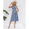 Coolmee Women Summer Boho Floral Casual V Neck Small Flying Sleeve A-Line Maternity Ruffled Midi Dress - 2 of 4