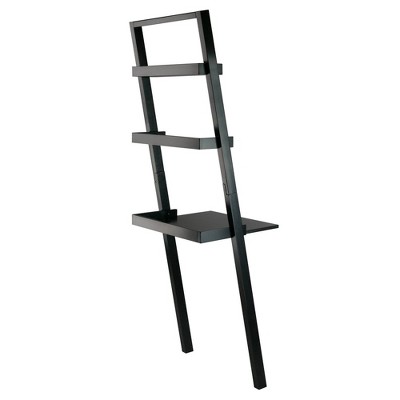 Sleek Black Wood Composite Leaning Desk with 2 Shelves