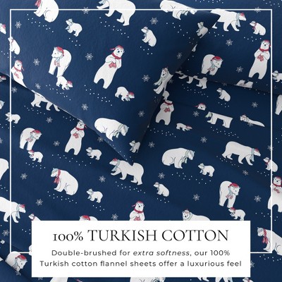 Full Size Navy Polar Bear Cotton Flannel Sheet Set