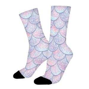 Glitter Mermaid Fish Scale Women Printed Crew Socks Funny Funky Socks Soft Polyester Novelty Gifts for Artists Men - 1 of 1