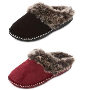 Floopi 2 pack Women's Selene Faux Suede with Aztec Trim Clog Slippers,Black/Wine - 1 of 4