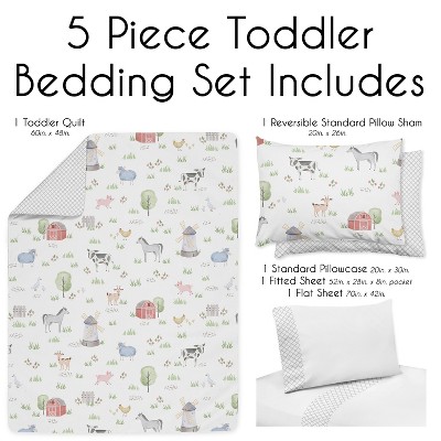 Gray Farm Animals 5-Piece Microfiber Toddler Bedding Set
