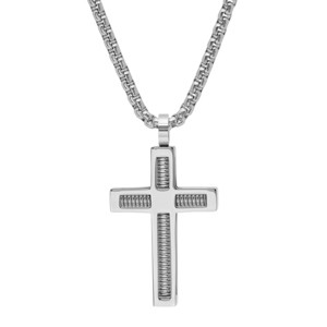 Steeltime 24" Men's stainless steel spring inlay cross pendant - 1 of 4