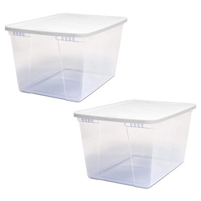 Photo 1 of **Both Lids Are Cracked** Homz 56 Quart Snaplock Clear Plastic Storage Tote Container Bin with Secure Lid and Handles for Home and Office Organization, 2 Pack