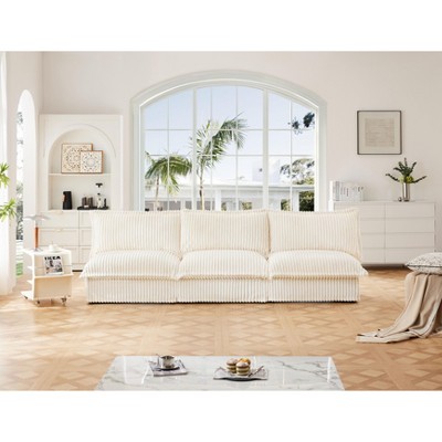 NicBex Couches for Living Room 3 Seater Deep Seat Armless Sofa Free Combination Corduroy Upholstered Slipcovered Sofa Couch, Cream