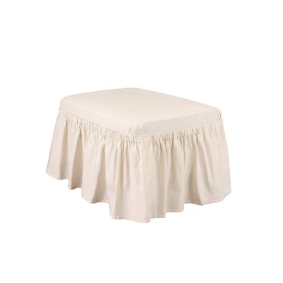 Elegant Natural Cotton Duck Ottoman Slipcover with Waterfall Skirt