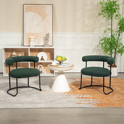 Akoasm Morden Round 2 Pieces Boucle Kitchen Dinning Chairs With Curved Backrest-Emerald