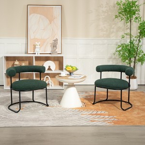 Akoasm Morden Round 2 Pieces Boucle Kitchen Dinning Chairs With Curved Backrest-Emerald - 1 of 4