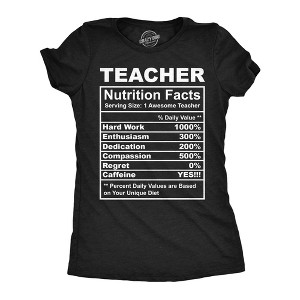 Womens Funny T Shirts Teacher Nutrition Facts Sarcastic Teaching Graphic Novelty Tee For Ladies - Crazy Dog Women's T Shirt Gift for Teacher Black L - 1 of 4