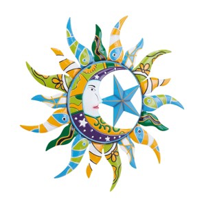 Metal Sun and Moon Indoor Outdoor Wall Decor with Abstract Patterns - Olivia & May - 1 of 4