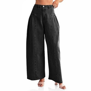 Imily Bela Womens Wide Leg High Waisted Baggy Side Pleated Boyfriend Loose Denim Pants - 1 of 4
