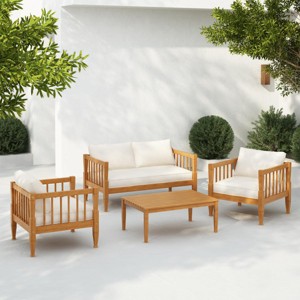 Modern Patio Set with Brown Frame, Acacia Wood Accents, Weather-Resistant Seating with Coffee Table for Backyard or Deck -3irtyhousy - 1 of 4
