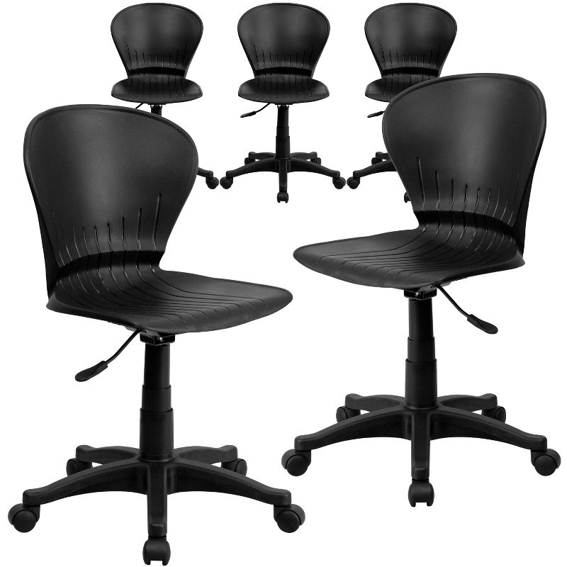 Flash Furniture Sorho 5 Pack Mid-Back Black Plastic Swivel Task Office Chair, 1 of 2