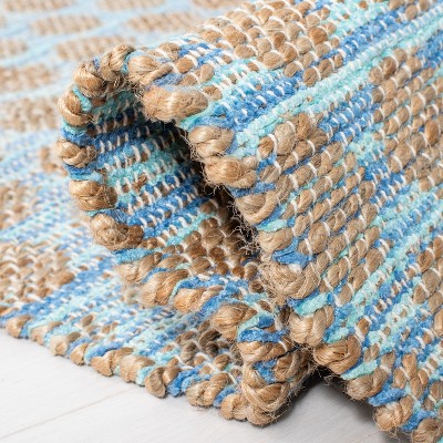 Cape Cod Blue and Natural Hand-Knotted Cotton Runner Rug