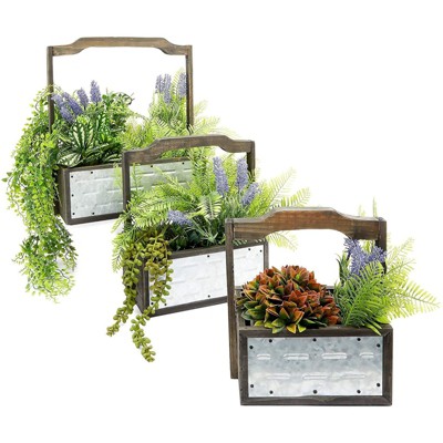 Farmlyn Creek 3 Packs Galvanized Metal Planter Box with Handle for Garden and Farmhouse Décor, 3 Sizes