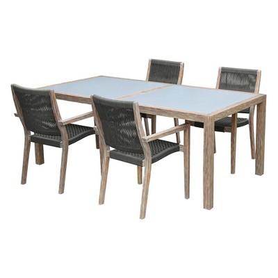 5pc Sienna and Madsen Outdoor Eucalyptus Dining Set with Teak Finish - Armen Living