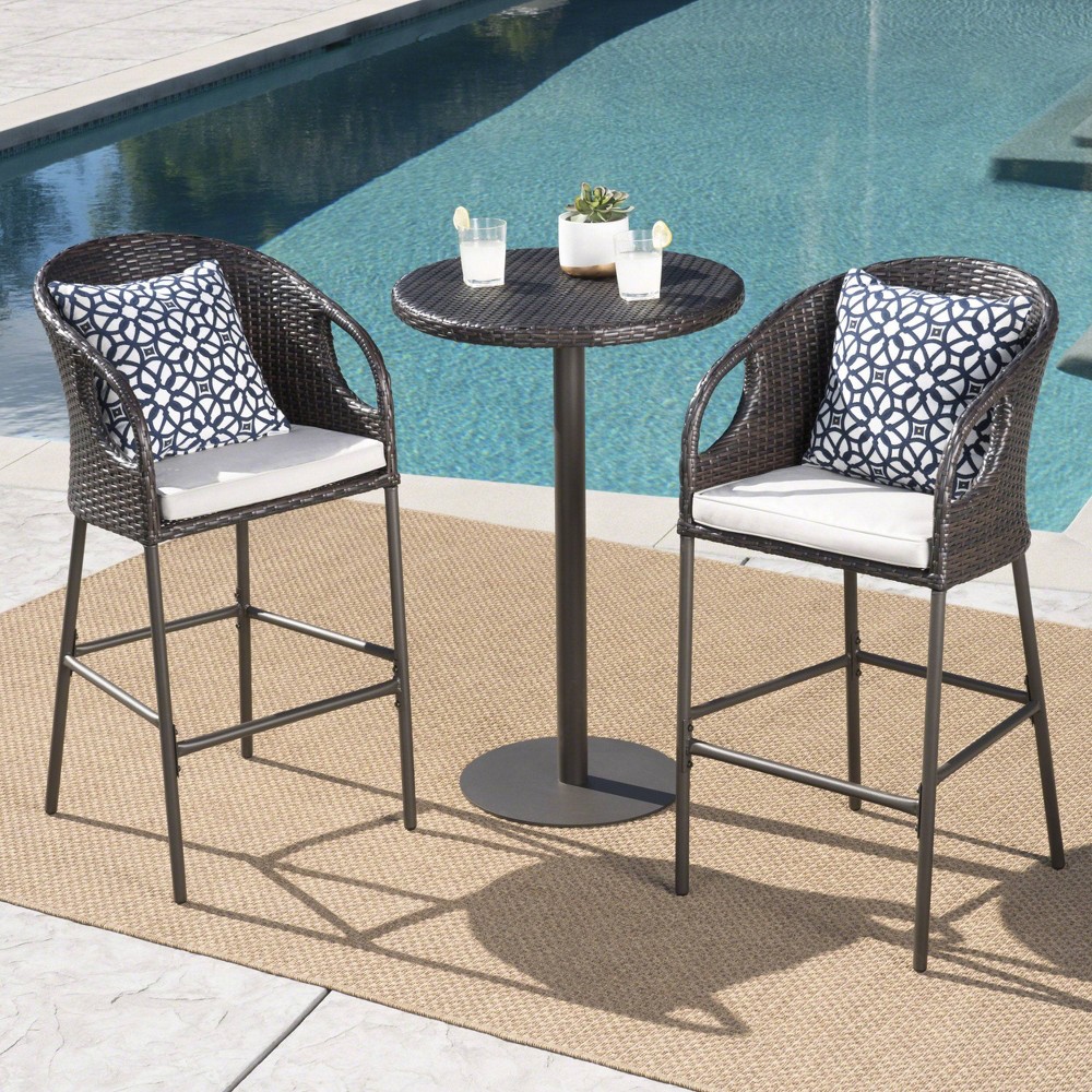 Photos - Dining Table Dominica 3pc Wicker Round Bar Set Multibrown/Light Brown - Christopher Knight Home