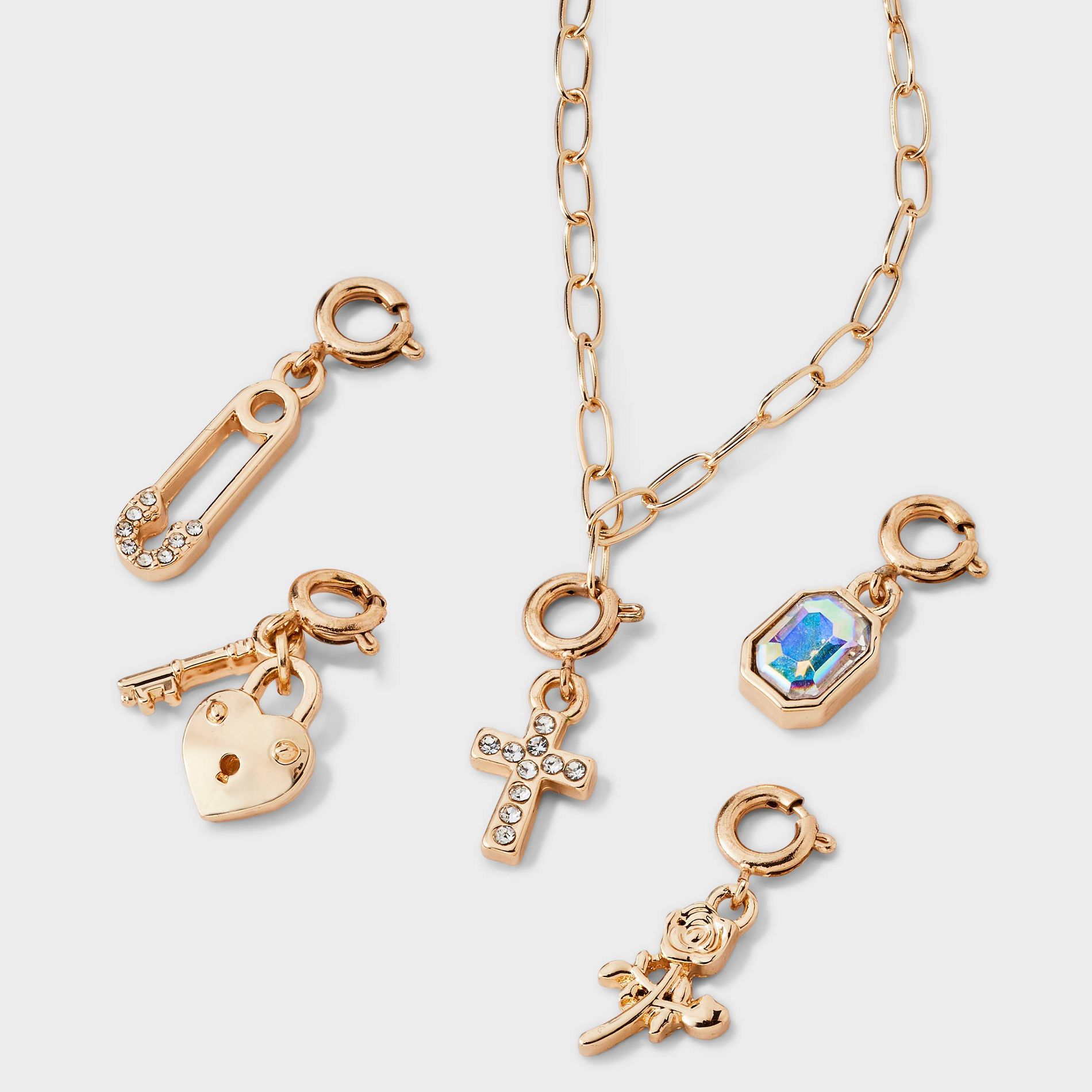 Build Your Own Cross and Rose Charm Necklace - Wild Fable™ Gold