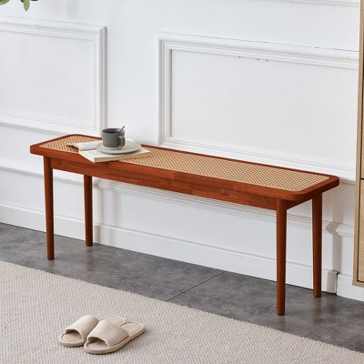 Wood Benches Simple Solid Wood Sleeper Chairs Rattan Woven Shoe Stool