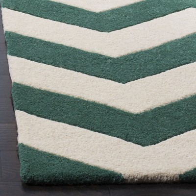 Teal and Ivory Hand-Tufted Wool Chevron Area Rug, 7' x 7'