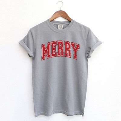 Simply Sage Market Women's Merry Varsity Thick Outline Short Sleeve Garment Dyed Tee
