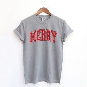 Simply Sage Market Women's Merry Varsity Thick Outline Short Sleeve Garment Dyed Tee - 1 of 4