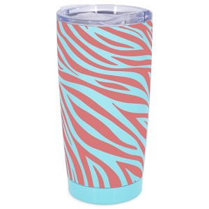 Elanze Designs 20 oz Stainless Steel On the Go Insulated Travel Tumbler With Push Top Lid, Blush Pink Zebra Print Sky Blue - 1 of 4