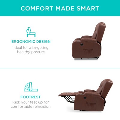 Brown Faux Leather Electric Power Lift Recliner with Heat and Massage