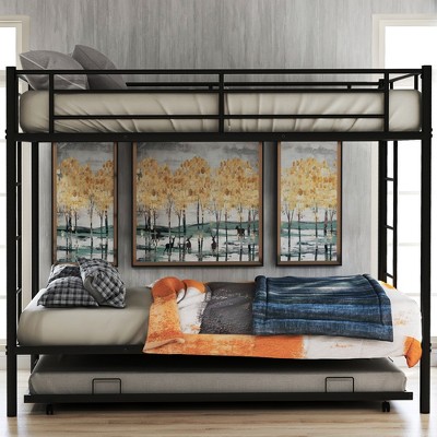 Whisen Metal Twin over Twin Bunk Bed with Trundle and 2 ladders