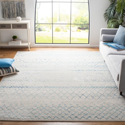 Ivory and Aqua Hand-Knotted Synthetic Area Rug