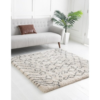 Ivory Geometric Shag Square Indoor Area Rug