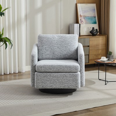 TIRAMISUBEST 31.5"W White-Black 360-Degree Swivel Accent Chair - A Comfy Round Single Sofa Armchair for Living Room, Bedroom