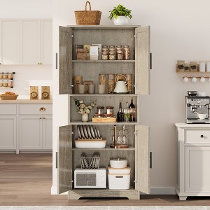 CuisinSmart 70in Tall Kitchen Pantry Cabinet,Freestanding Storage Cabinet with 4 Doors and Adjustable Shelves,Large Utility Wooden Coffee Bar Cabinet - 1 of 4
