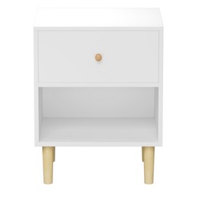 TIRAMISUBEST White Wood Nightstand - 23.22" Height with Drawer & Shelf for Kids/Adults, Farmhouse Style - 1 of 4