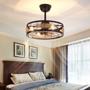 18" Industrial Cage Ceiling Fan, Rope and Gold Accents, 6-Speed,for Living Room, Dining, Cafe, or Vacation Home - 1 of 4