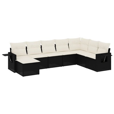 vidaXL 8 Piece Patio Sofa Set with Cushions Black and Cream - Without Table